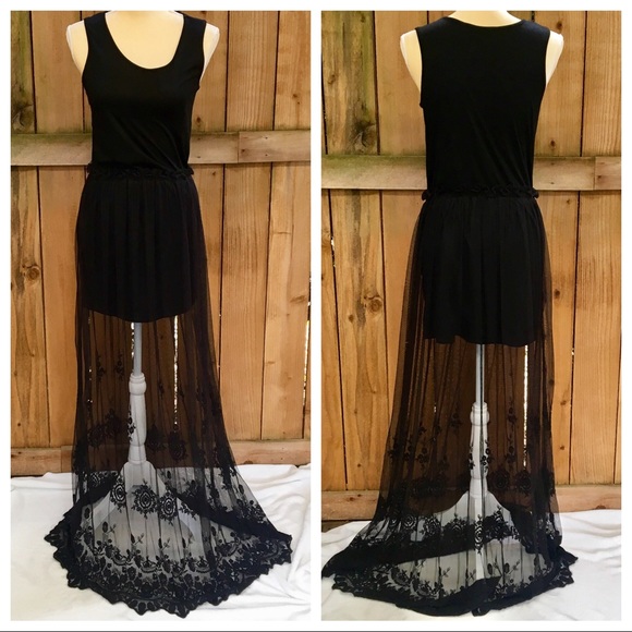 english rose Dresses & Skirts - English Rose Maxi Embroidered Sheer Bottom NWOT